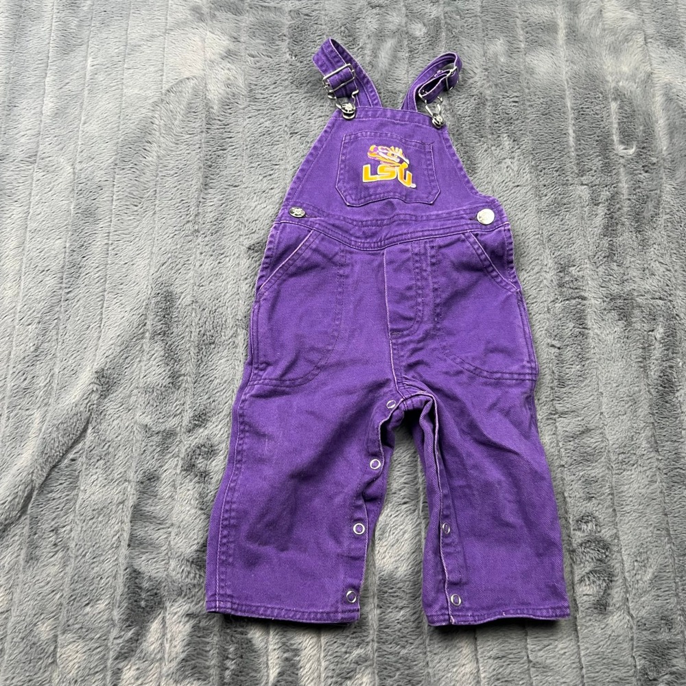 Creative Knitwear LSU Tigers Purple Cotton Bib Overalls Kids 12M NCAA Collegiate